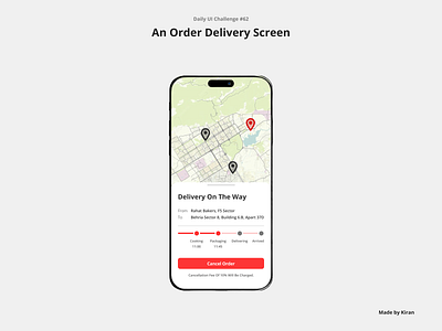 Daily UI Challenge #62 bottom sheet cancel order delivery design location map order delivery stepper ui uichallenge ux uxdesigner uxui
