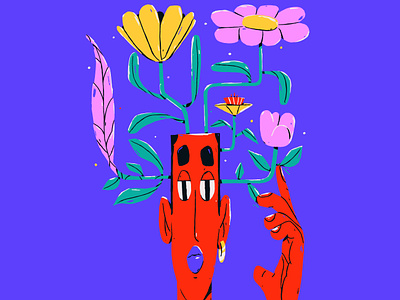 Back to nature 2d art art bright cartoon character design floral flowers illustration nature person plants procreate