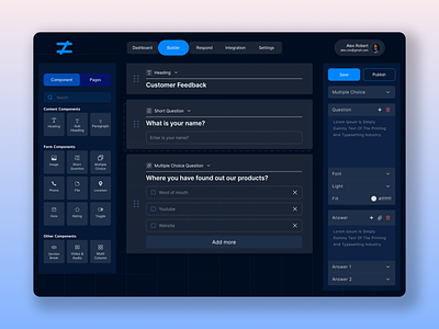 Form Builder Ui blue tone dark mode design form builder minimal nibir imtiaz nibirman page bulder product product design trending trending ui trendy ui ui user centric user interface ux web design webapp website design