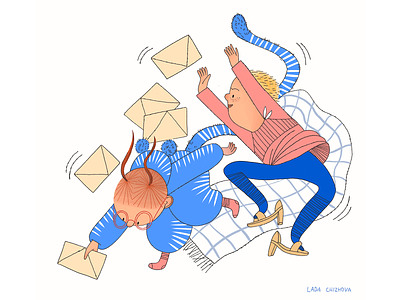 The correspondence has arrived book illustration children correspondens dance email illustration illustrator kids letter mail move movement post