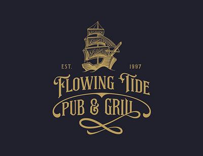 Flowing Tide badge classic handdrawn logo pub sailor victorian vintage vintagelogo