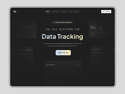 Data Tracking Platform Landing Page black chart clean dark mode dashboard data futuristic gradient graph landing page lean light linear number sci fi simple tech tracking universe web