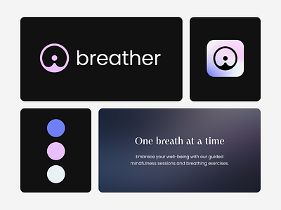 Breather logo and elements app app icon app logo branding digital graphic health identity logo logo design logomark logotype meditation mindfulness minimal well being
