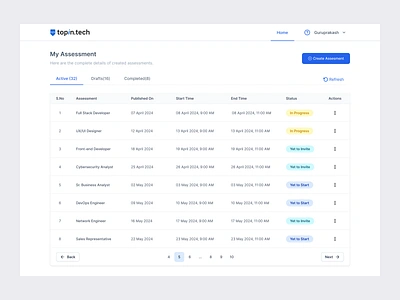 TopinTech Assessment Platform concept guruprakash hyderabad nxtwave product design topintech ui user research ux