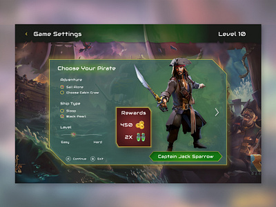 Settings Design dailyui dailyuichallenge design figma gamesettings gametheme pirate seaofthieves ui uichallenge007 userexperience ux