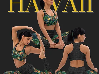 Hawaiian Surf Tiki Flower, Leaves Yoga Leggings graphic design womens leggings