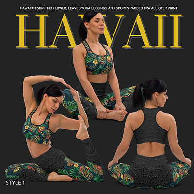 Hawaiian Surf Tiki Flower, Leaves Yoga Leggings graphic design womens leggings