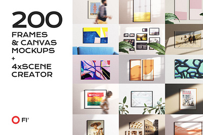 200 Frame Canvas Mockup Bundle 200 frame canvas mockup bundle art bundle frame interior mockup poster print template wall