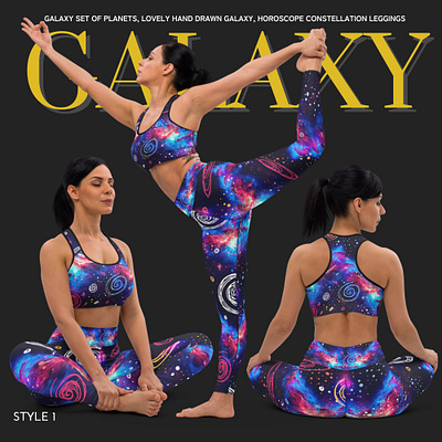 Galaxy Set of planets, Lovely hand drawn galaxy graphic design yoga leggings