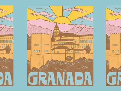 Granada Design branding city design espana granada handlettering illustration landscape lettering mountain mountains nature outdoors retro spain sunset t shirt