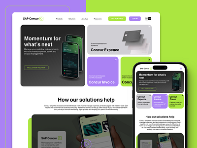 SAP Concur Redesign analytics desidn of lendingpage design og homepage expences money ui website