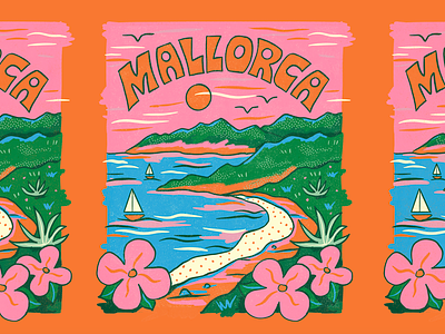 Mallorca Design beach branding coastal espana europe flower handlettering illustration landscape lettering mallorca mountains nature ocean outdoors sail spain sunset t shirt tropical