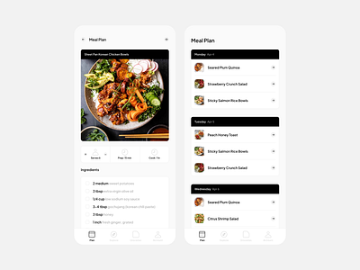 Meal Planning and Recipe Mobile App app app design checklist cooking culinary design minimal mobile app product design recipe ui ux