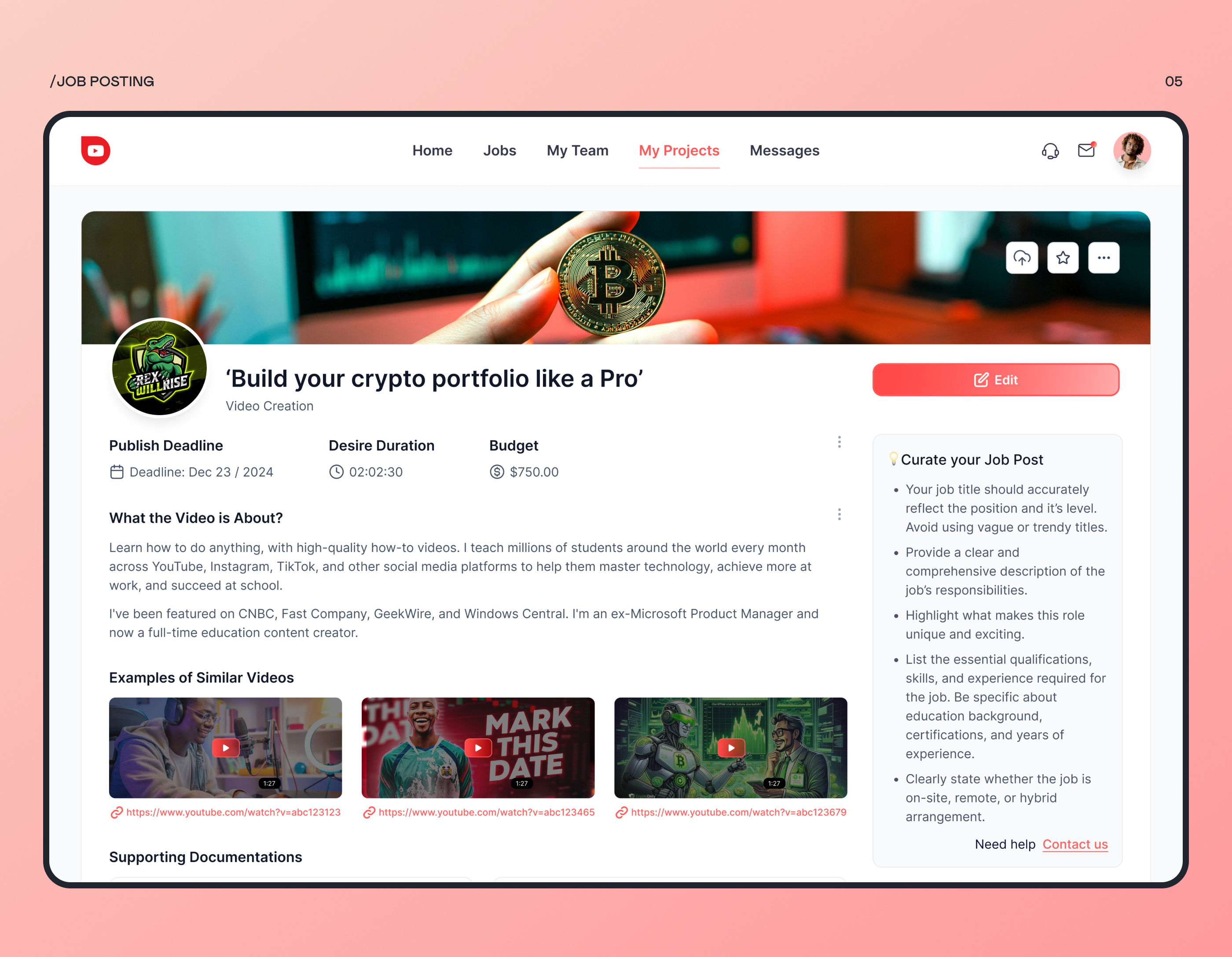 Example of Freelance Job Board Platform Design UI