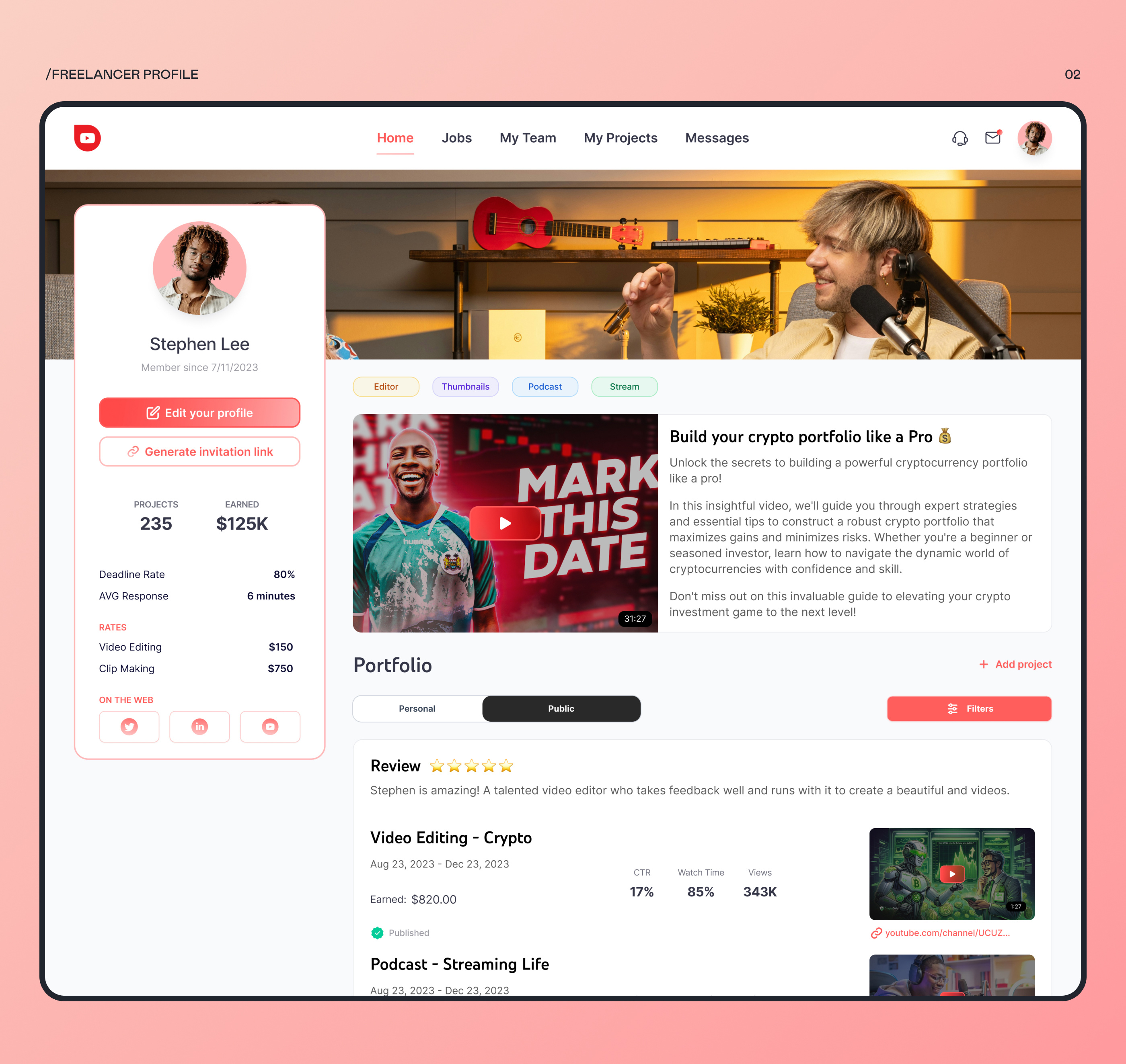 Example of Freelance Job Board Platform Design UI