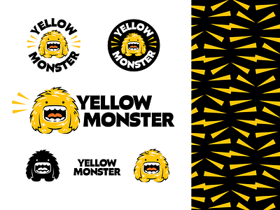 Yellow Monster animal badge brand identity branding creature exciting furry illustration kit lightning logo loud mascot monster scream system type typography vector yellow