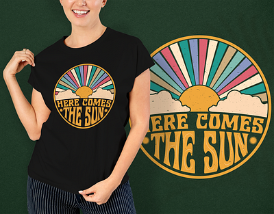 HERE COMES THE SUN OUTDOOR VINTAGE T-SHIRT DESIGN adventure beach time clothing explore fashion graphic design illustration outdoor outdoor t shirt summer summer t shirt summer t shirt design summer time summer vibes sun surfing vintage vintage clothing vintage illustration vintage t shirt
