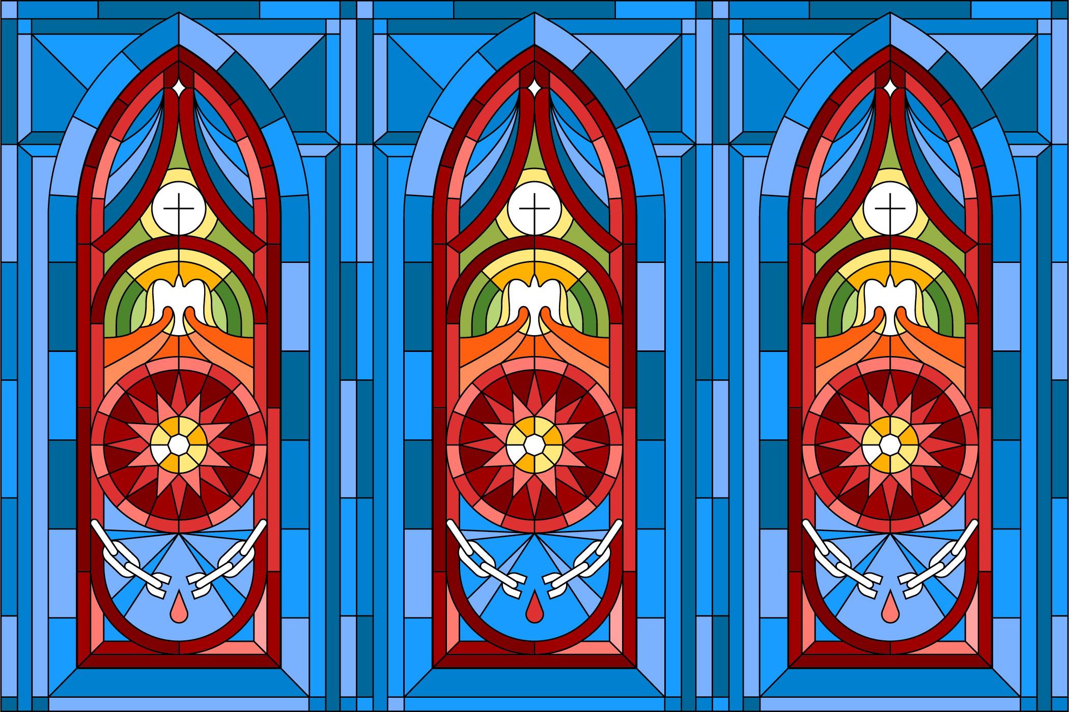 Mosaic Church Easter 2024 - "Light, Life, & Freedom" branding chains church cross dove easter illustration mosaic stained glass sun