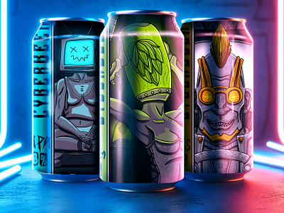 CyberBeer - Illustrated Cans artesanal beer brand branding cans cerveja cyberpunk digital art future futuristic graphic design illustration ipa lupus man photoshop pilsen product weiss woman