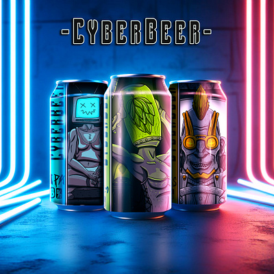 CyberBeer - Illustrated Cans artesanal beer brand branding cans cerveja cyberpunk digital art future futuristic graphic design illustration ipa lupus man photoshop pilsen product weiss woman
