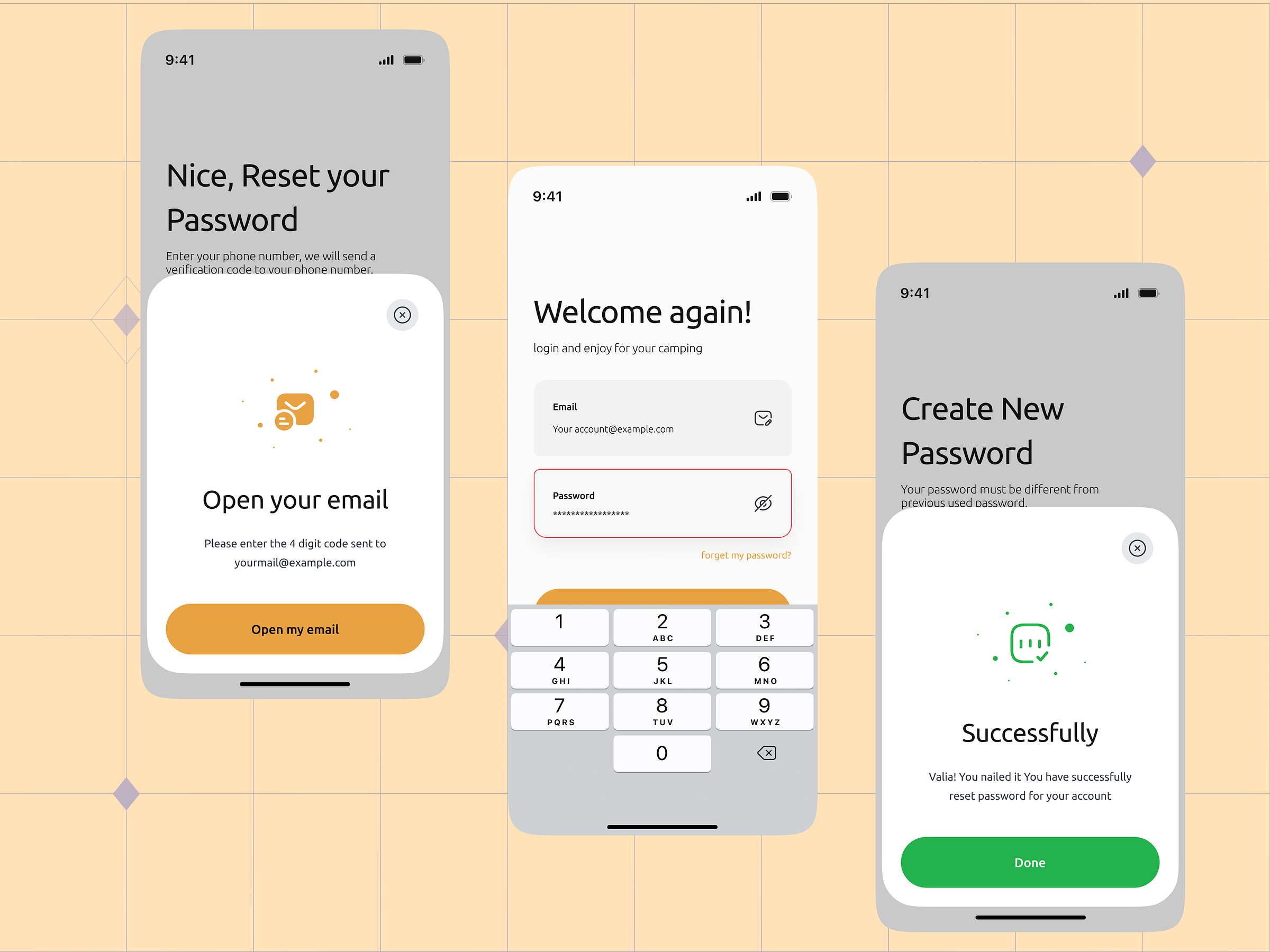 Forget Passwords And Reset Passwords Screens For Camping App By Karim