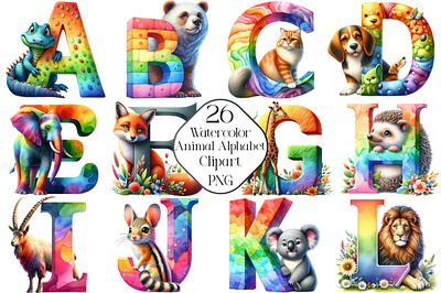 Watercolor Animal Alphabet Clipart easter alphabet