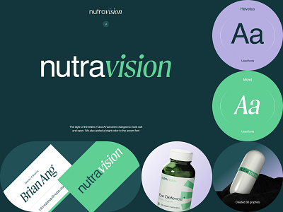 Branding for Nutravision, a manufacturer of vitamin supplements brand identity branding business cards colorful design creative colors creative design font logo font pair fonts green health logo medicine minimalistic logo pharmacy purple vision vitamin supplements web designer
