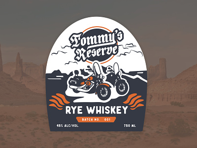 Rye Whiskey Labels - Tommy's Reserve biker classic desert graphic design harley harley davidson illustration labels motorcycle orange retro rye vintage whiskey wings