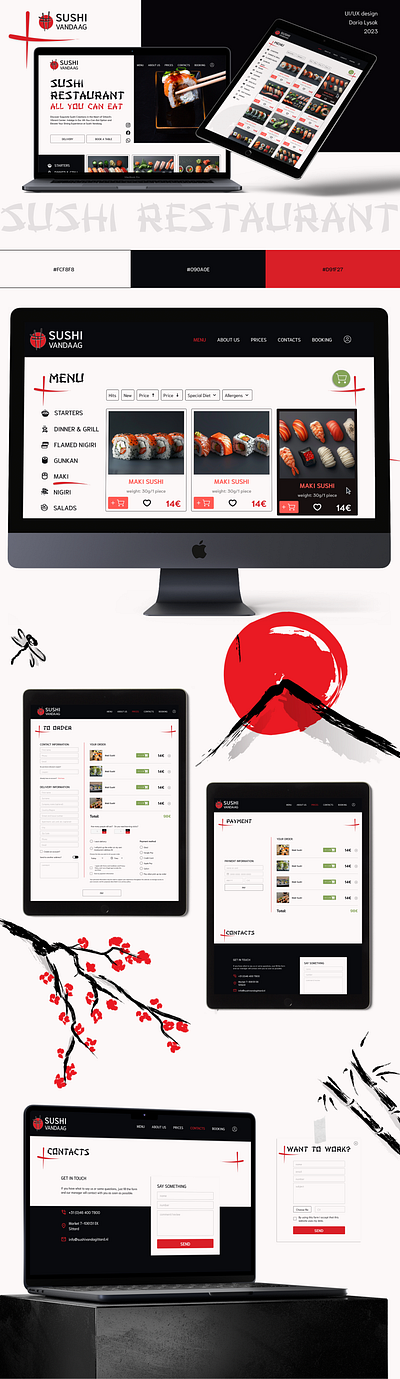 Sushi Restaurant Website UX/UI branding cafe cart design desktop ecommerce figma japanese style menu design payment red and black restaurand website shop store website sushi ui ux ux ui design