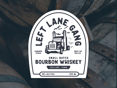 Bourbon Whiskey Labels - Left Lane Gang arched type black black and white bourbon classic iowa labels one color retro simple smoke timeless truck trucking vintage whiskey