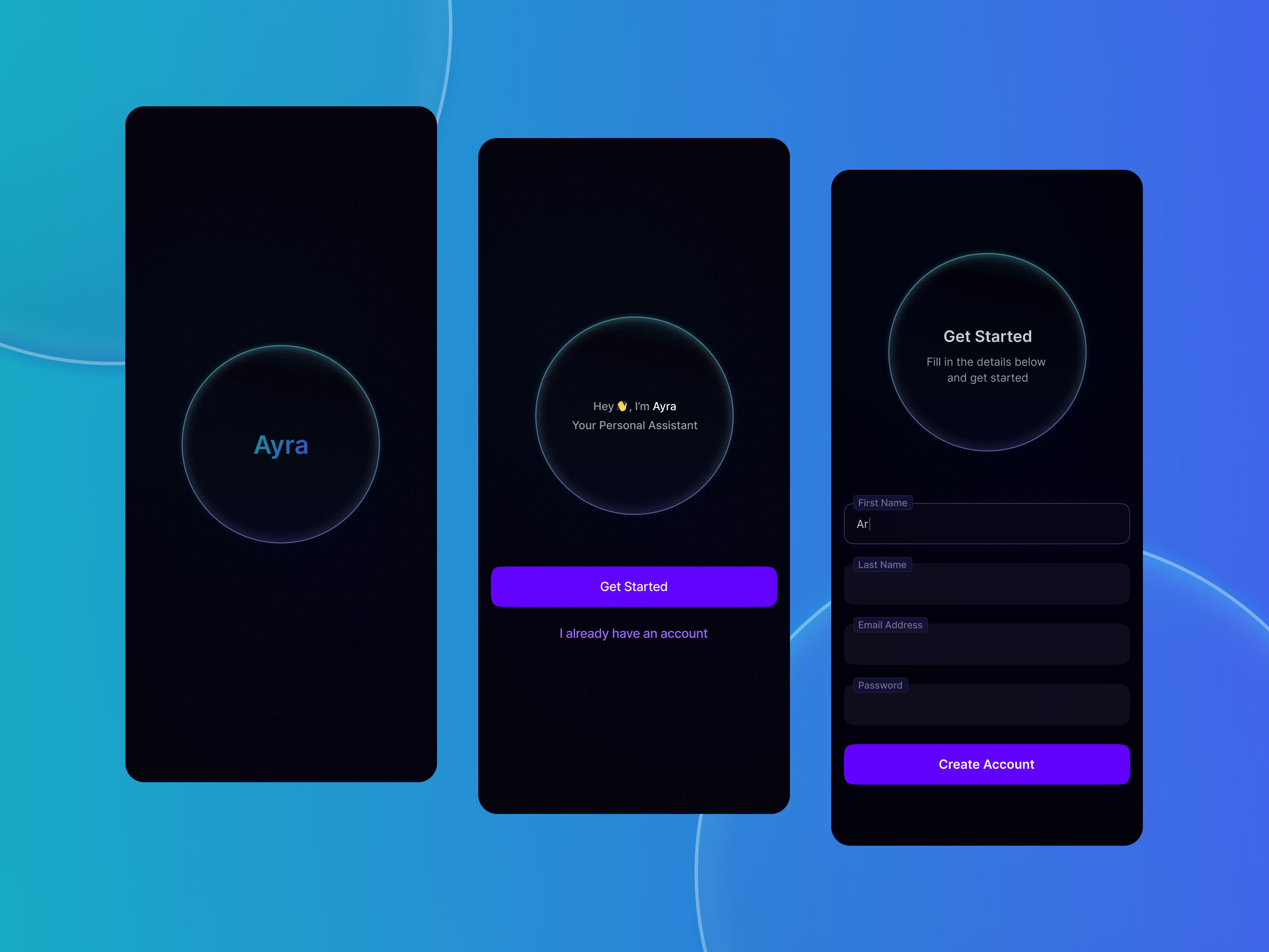 Ayra Sign Up Page aesthetic ai app application branding concept daily ui dailyui design get started graphic design login minimal mobile register sign in sign up splash splashscreen ui