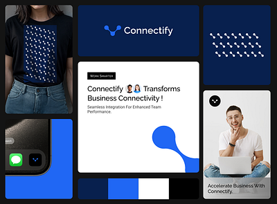 Connectify - Branding blue color ui branding ui cards design collaboration ui color palette marketing patterns phone mockup team collaboration tshirt design