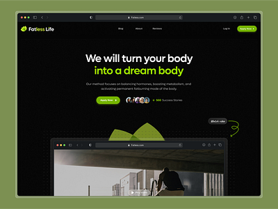 Fatless Redesign branding clean dark mode desktop fitness playfull ui design web design