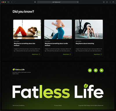 Fatless Redesign blog clean dark mode desktop fitness footer playfull ui web design