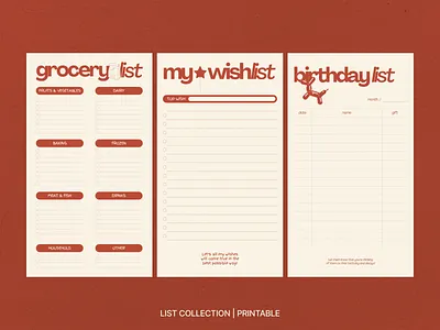 Collection of printable lists graphic design printable