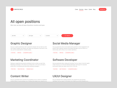 Career page career career page design exploration figma freelance full time job description job openings job tags job titles jobs page open positions part time product design remote ui ux web design work here