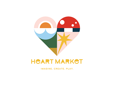 Heart Market brand branding design graphic design heart icon identity illustration logo mushroom play rainbow symbol typography vector visual