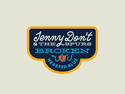Jenny Don't & The Spurs badge branding broken heart country cowboy cowgirl design gold and blue graphic design logo merchandise patch quimby rodeo script silverfake snake typography western wild west