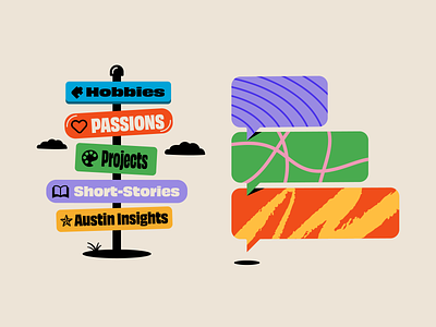 Brand Illos art direction austin brand branding chat cloud icon identity illustration passions pattern playful projects signage social talk texas texture type website
