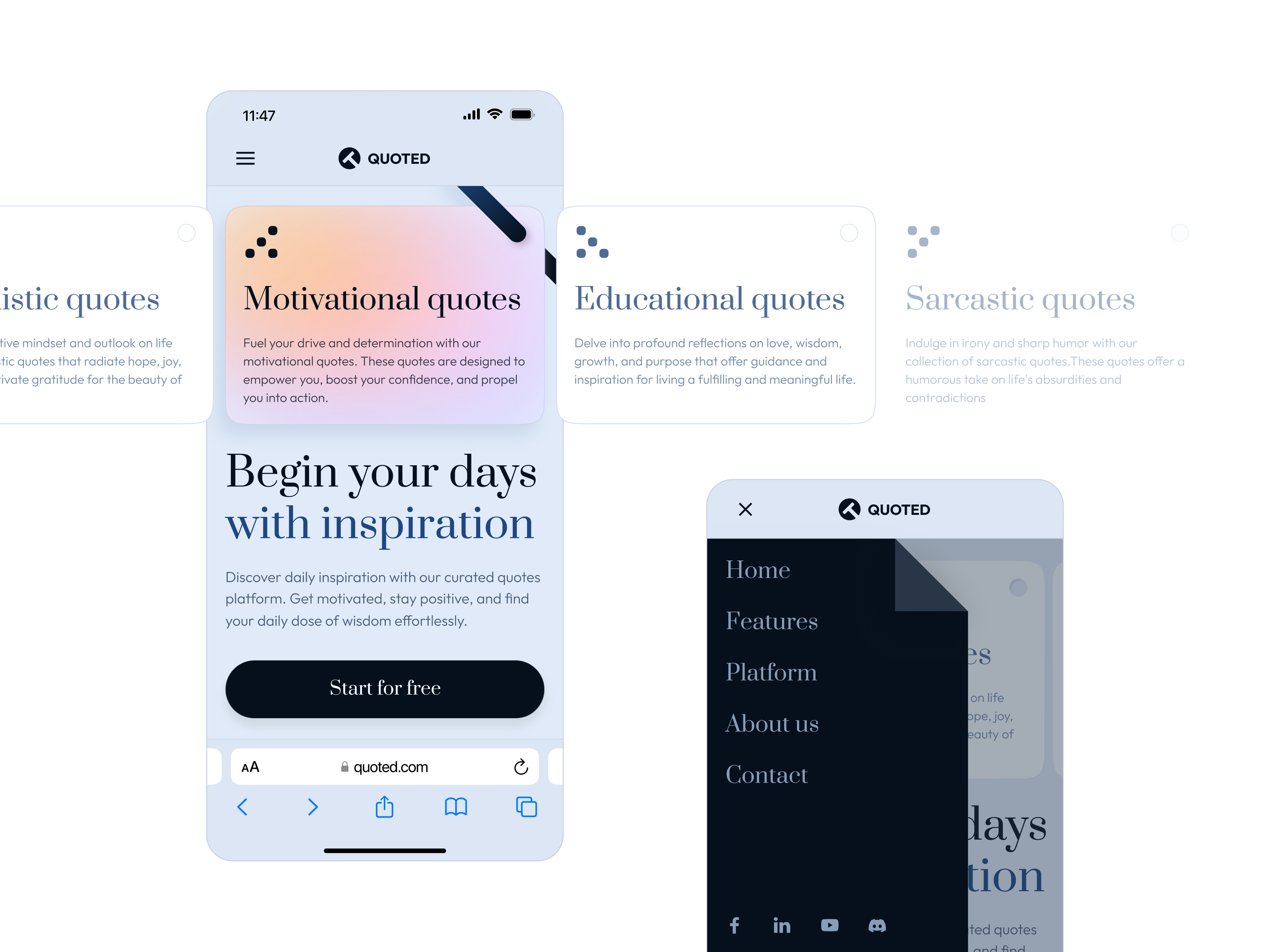 Quoted (mobile) adaptive design branding concept design design portfolio figma mobile mobile design open menu saas ui uiux userexperience visual visual identity web web app web design webdesign