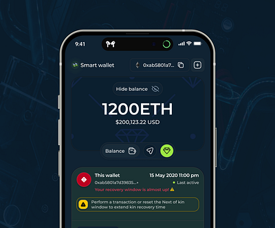 Abstra wallet - A crypto wallet recovery application crypto wallet dark mode mobile design ui ux wallet abstraction web3