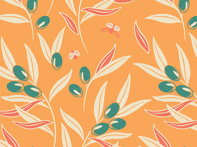 Olive Branch botanical bugs design illustration leaves nature olive olive branch orange pattern print procreate