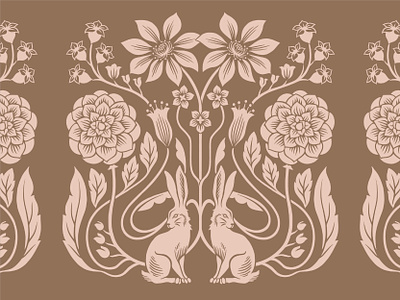 Spring beige botanical brown design flowers illustration nature pattern print procreate rabbit spring
