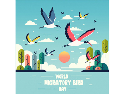 World Migratory Bird Day Vector Illustration animal beautiful beauty bird celebration conservation day event fall fly flying flyway geographic migration migratory sky spring sunset weekend winter