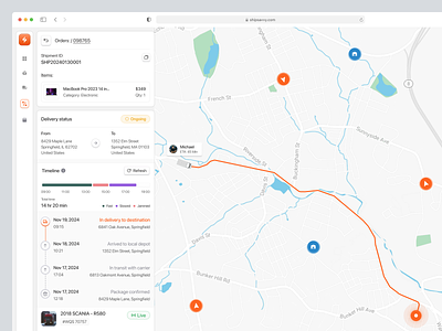 Shipsavvy - Shipping Dashboard 📦 cargo clean components dashboard delivery expedition logistic map modal package parcel product design saas shipment shipping sidebar tracking truck ui web app