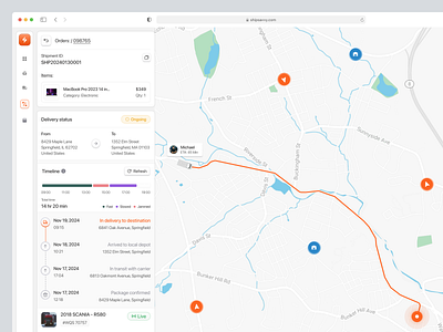 Shipsavvy - Shipping Dashboard 📦 cargo clean components dashboard delivery expedition logistic map modal package parcel product design saas shipment shipping sidebar tracking truck ui web app