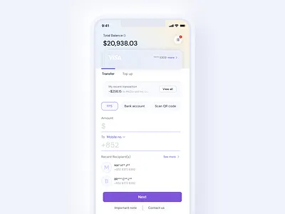 Digital Banking Transfer App app banking card fps mobile transfer ui wallet