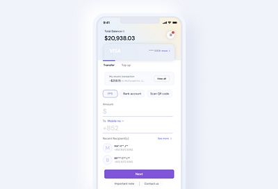 Digital Banking Transfer App app banking card fps mobile transfer ui wallet