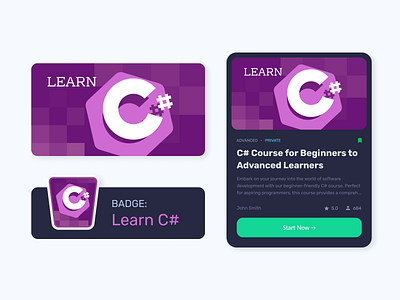 Thumbnail + UI Card: Learn C# badge branding c coding coding badge course design dev developer development dribbble graphic design learn logo online course programming programming language thumbnail ui ui design