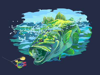 Largemouth Water bass fishing graphic design illustration largemouth spinnerbait tee shirt